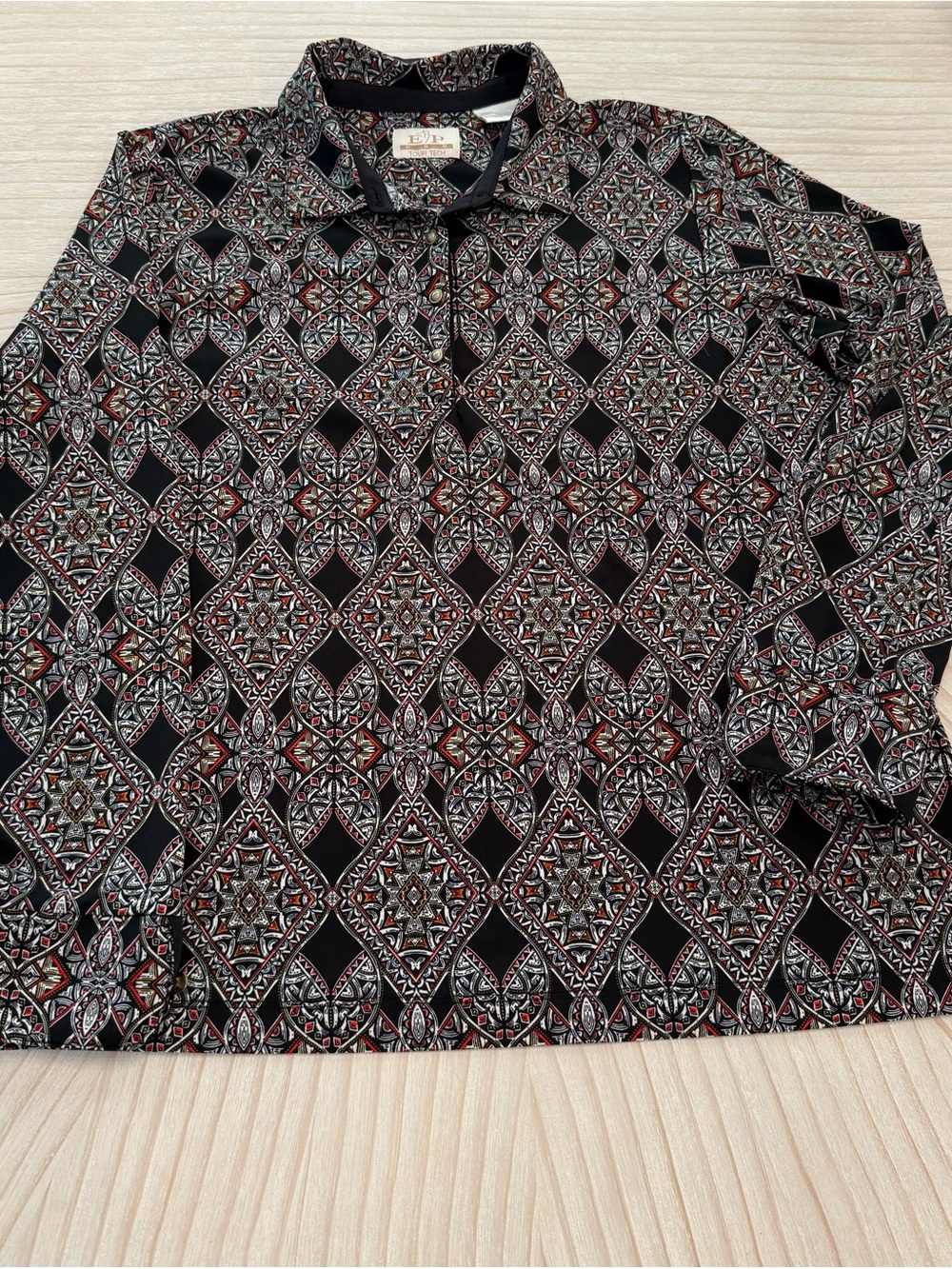 EP Pro Women's Black Geometric Print Long Sleeve Blouse Golf XL